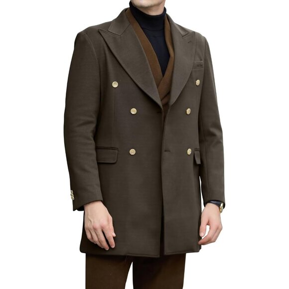 Mens Brown  Winter Jacket Trench Coats for Men Long Jackets Warm Double+ - Picture 1 of 7
